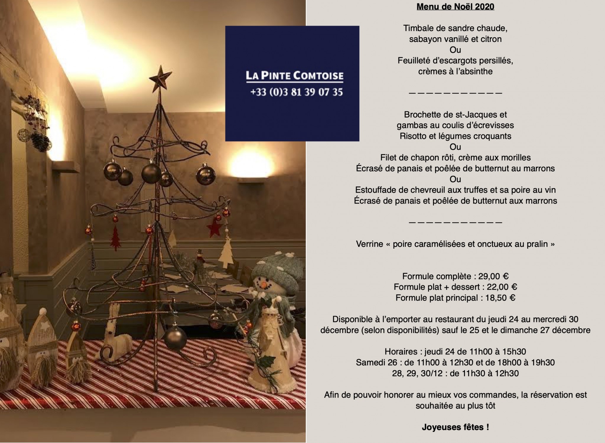 Menu Noël 2020 – Restaurant La Pinte Comtoise